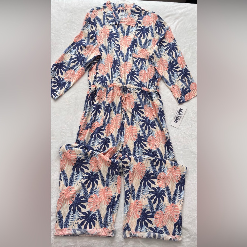 MUK LUKS Long Sleeve Wide Leg Tropical Print Utility Jumpsuit--NWT--2X - Picture 6 of 16